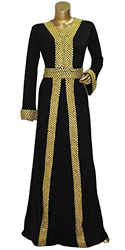 Black V Neck Long Sleeve Spandex Beaded Kaftan / Gown / Small / Medium / 10537/13/13