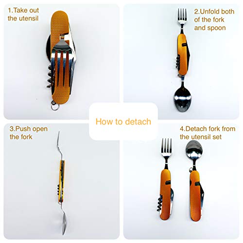 6-in-1 Multi-Function Camping Flatware Utensil Folding Knife Cutlery Detachable Pocket Kits with Storage Bags (3 Packs: Black + Gold + Green) - Thumbnail 2