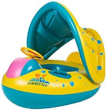 Summer Sea?Baby Spring Activity Float Boat Sunshade Inflatable Baby Pool Seat Toys with Sun Canopy Swimming Ring by Summer Sea