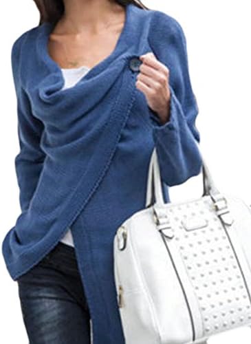Hurrg Women's Solid One Button Split Knitted Irregular Cardigan Sweater Jacket Denim Blue US L