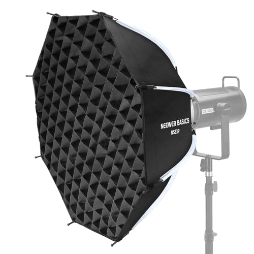 NEEWER Basics Achteckige Softbox Set für Studio Videoaufzeichnung Streaming, 25.6"/65cm Schnellspanner Bowens Mount Soft Box/Grid/Licht Diffusoren für