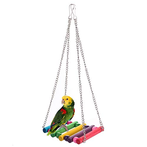 HAPPYTOY Bird Parrot Toys Play Set for Bird Cage, Colorful Chewing Hanging Swing Toy Bells, Ladder Swing for Small Parrots, Macaws, Parakeets, Conures, Cockatiels, Love Birds (Bird Swing Set5)