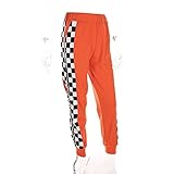 malianna Women Pantalon Femme Side Checkerboard Zipper Orange Trousers Plaid Patchwork Pencil Pants
