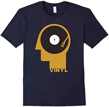 Mens Vinyl Record Head T-shirt Large Navy