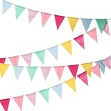 Hicarer 36 Flags Imitated Burlap Bunting Banner Multicolor Triangle Flags for Party Decoration