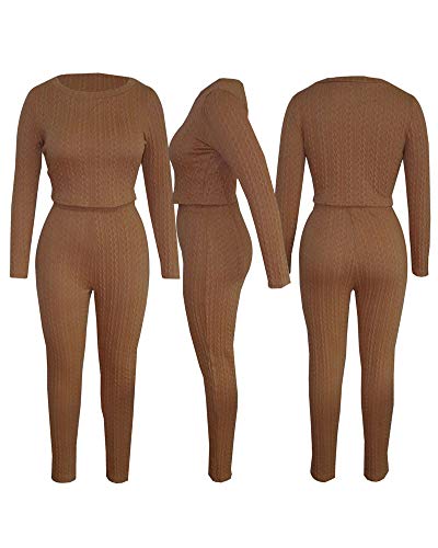 Women Casual 2 Piece Outfits Sweaters Tops Skinny Pants Sets Jumpsuits Coffee S