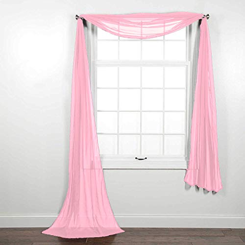 Luxury Discounts Beautiful Elegant Solid Sheer Scarf Valance Topper Long Window Treatment Scarves (55" x 216" - Scarf, Light Pink)