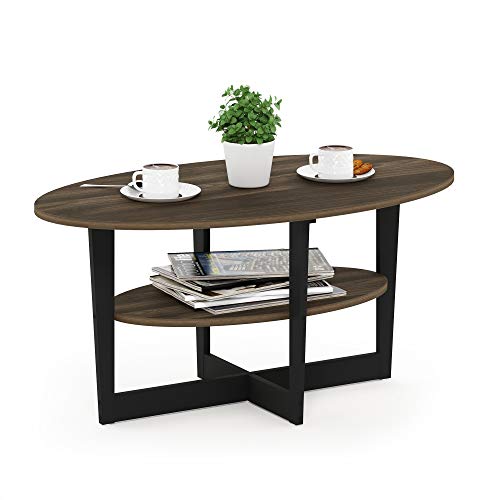 Furinno JAYA 2-Tier Round Side Table with Oval Tabletop, Columbia Walnut