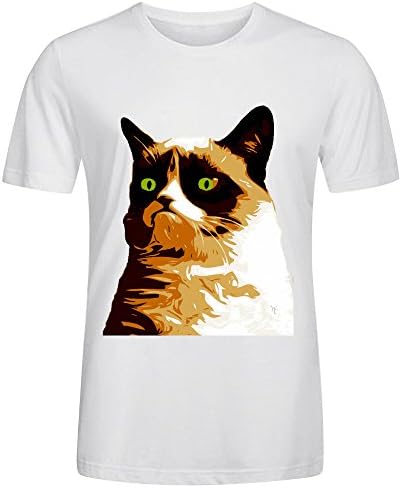 Cat Pop Art Round Collar Tee shirts For Men White