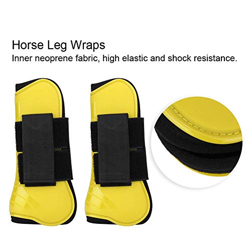 Vented Horse Sport Boots PU Secure Front Horse Hind Front Leg Boots Protect Support Wraps Adjustable Belt Cover(Yellow)
