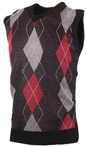 Enimay Men s Business Casual Fashion V Neck Argyle Golf Sweater Vest Argyle Black | Grey | Red Small