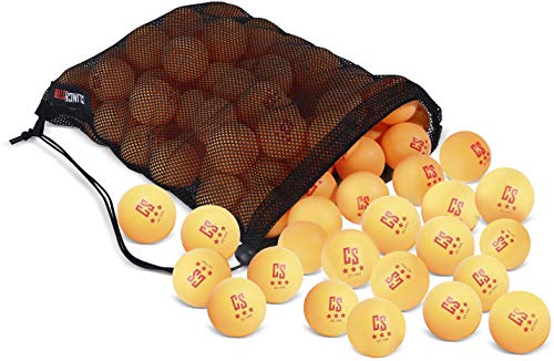 Clinch Star Ping Pong Balls 50 Count for Table Tennis 3-Star 40mm - with Mesh Carry Bag (Orange)