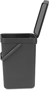 Brabantia Sort & Go 12L Grey Waste Bin with Stay-Open Lid view 2