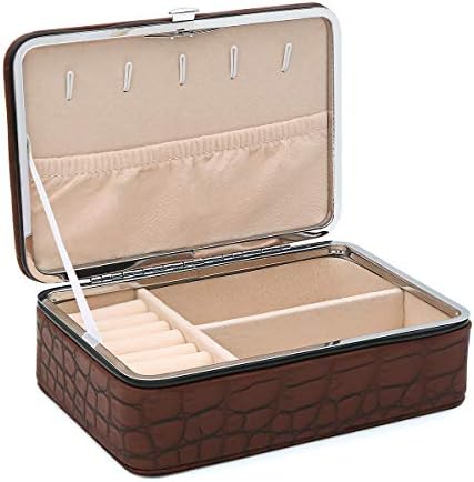 HiFra Travel Jewelry Box Women Storage Case,Portable Leather Jewelry Organizer Display for Necklace, Earrings, Rings, Bracelet (Brown)