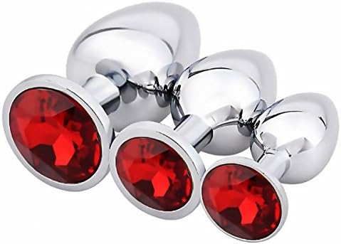 LongDe 3pcs Luxury Gem Jeweled Design Stainless Steel Plug Anales (red)