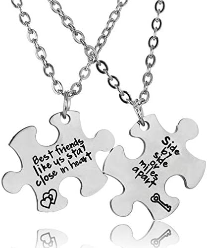 YeeQin 2PCS Side by Side Best Friends Stay Close in Heart Necklace Set, Best Friends Jewelry, Gift for Sisters