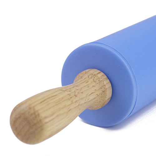 Remeel Silicone Rolling Pin Non-Stick Surface Wooden Handle (12 inch, Blue) - Thumbnail 2