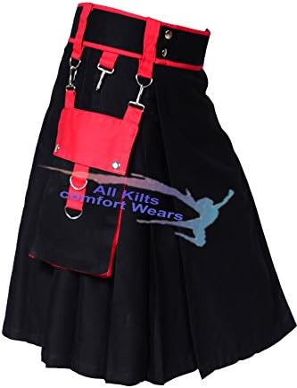 New Men's Fashionable Utility Kilt With Removeable Pockets &amp; Chain