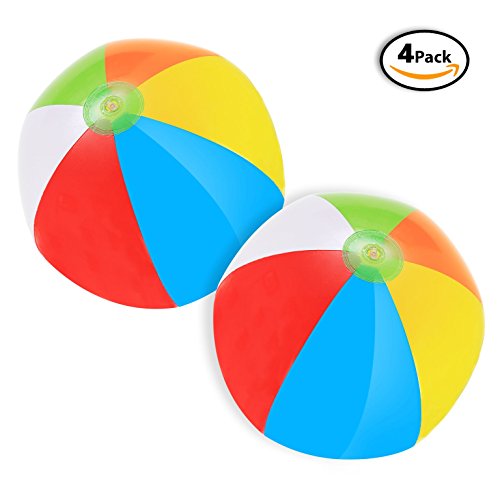 SNInc. Rainbow Beach Balls - Pack Of 4 Inflatable Beach Ball Toys
