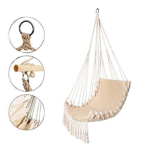 HO-TBO Hängesessel für drinnen und draußen, Baumwollseil, 150 kg Kugellager, für Camping, Reisen, Hängematte… – Bild 5