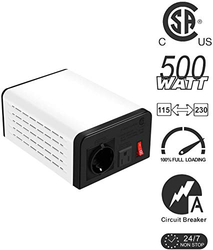 VZolution Step Up & Step Down Voltage Transformer for Any Appliance up to 500Watt, 110V 120V 220V 240V Converter 50/60 Hz Re-settable Circuit Breaker Protection Certified to CSA/US Safety Standards