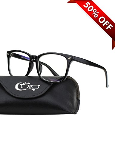 CGID CT82 Horn Oversized Blue Light Blocking Glasses,Better Sleep, Anti Glare Fatigue Blocking Headaches Eye Strain,Safety Glasses for Computer/Phone,Vintage Bold Black Frame,Transparnet Lens