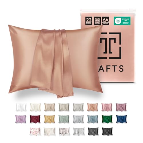 TAFTS Seidenkissen, 22 Momme, 100% Reine Maulbeerseide, Kissenbezug für Haar und Haut, beide Seiten, Güteklasse 6A, Lange Faser, Naturseide, Kissenbezug, verdeckter Reißverschluss, Kingsize, Roségold
