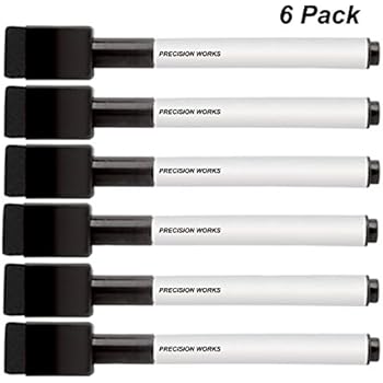 Precision Works Black Dry Erase Markers with Magnetic Cap (6 Pack)