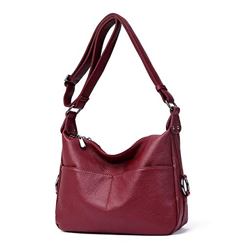 JCTHBAG Womens Leather Crossbody Purses, Zip Travel Purses Over the Shoulder Smartphone Bags Handbags (Lichee Texture Wine)