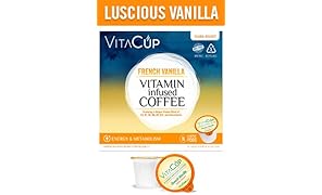 VitaCup French Vanilla Flavor Coffee With Essential Daily Vitamins B12, B9, B6, B5, B1, D3 Infused in Single Serve Keurig Compatible Pods, 16 ct.