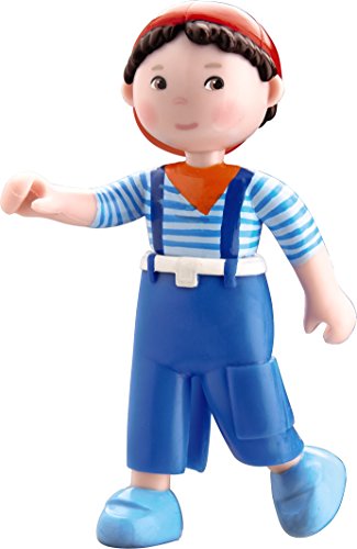 HABA Little Friends Matze - 4" Bendy Boy Doll Figure with Blue Overalls and Red Cap