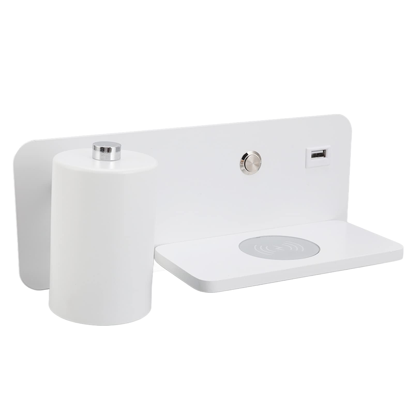 Fockety LED Wall Sconce With 5V USB Charging Port and Wireless Charger - Rotatable Warm Light Lamp for Bedroom, Living Room, Hotel (White Left)