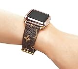 Leather Bands Compatible Apple Watch 38mm 40mm Series 4/3/2/1 Classic Rose Gold Buckle Replacement Strap Wristbands Stainless Steel Adapters (Brown 38mm)