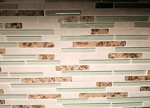 Beach Style Glass Tile Mother of Pearl Shell Resin Kitchen Backsplash Green Lake White Stone Interlocking Art Tile TSTMGT084 (10 Square Feet )