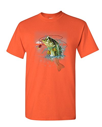 Bass Fishing T-Shirt Fisherman Camping Hobby Angler Lake River Mens Tee Shirt Orange XX-Large at Amazon
