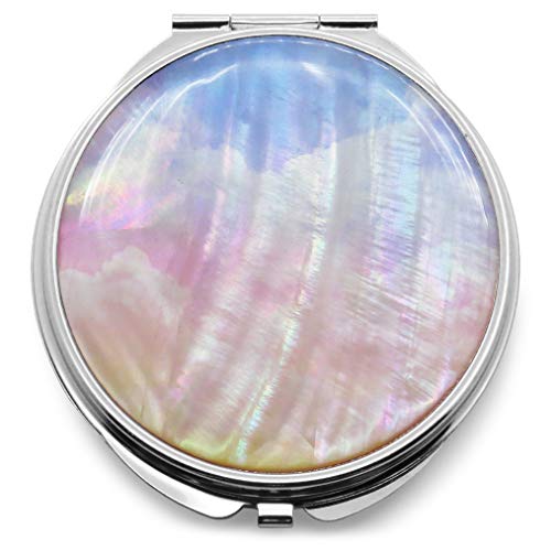Makeup-Compact-Purse-Mirror-Mother-of-Pearl-Metal-Round-Double-Sided-Folding-Magnify-Clouds-Color-Gradation