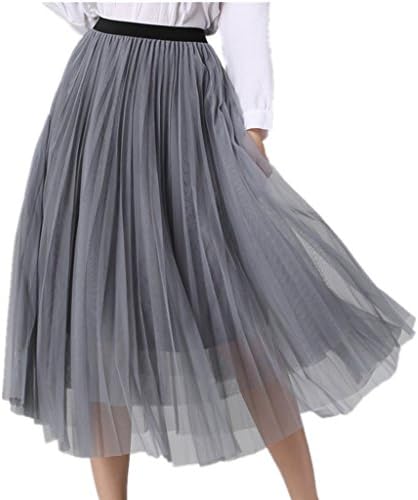 XINUO Women's Summer Elastic Waist Work Holiday Chiffon Long 360 Big Swing Skirt (Gray), OneSize.
