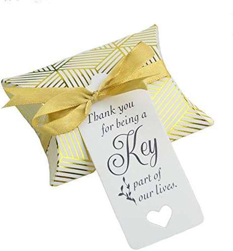 50pcs Vintage Kraft Box Sweet Paper Candy Box Gift Box with Ribbon Gift Tags for Wedding Birthday Party (Gold Stride)