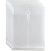 10 Pack Clear Plastic Envelopes, Reusable &amp; Waterproof File Folders with String and Snap Button, Expansion File, for Documents School Home Work Office, Letter Size
