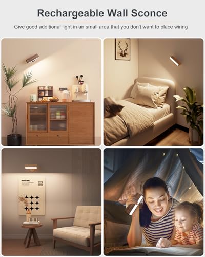 DetarZinLED Wall Lamp for Battery with Remote Control, Applique Ricaricabile da Parete, Adjustable Wall Lamp, Lampada da Parete Senza Fili con 3 Temperature di Colore per Camera, Lampada da Lettura