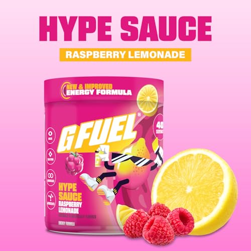 G Fuel Hype Sauce 2.0 Energy Drink Powder, Pre Workout Caffeine Mix for Gaming, Sugar Free Focus Amino, Vitamin + Antioxidants, 8.7oz (Raspberry Lemonade, 40 Servings)