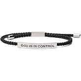 Blue Drop God Is In Control Inspirational Bracelets for Women Men Christian Faith Bracelets Handmade Letter Braided Bracelet Adjustable Stainless Steel Christmas Birthday Gifts Jewelry