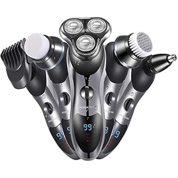 Electric Razor for Men Black Rotary Shaver Beard Trimmer Nose Trimmer Facial Cleansing Brush 5 in 1 Cordless Waterproof USB Charging Rechargeable