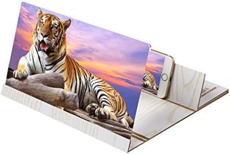 Qys 3D Mobile Phone Screen Stereoscopic Projection Magnifier Amplifying 12 Inch Desktop Wood Bracket Wooden Foldable Phone Holder HD Movie Video Stand for All Smartphone Wood Grain