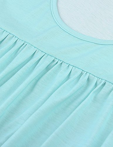 Gaharu Sleeveless Shirts For Women, Youth Summer Pleats Round Neck Tunic Blouse Relaxed Fit Soft and Cozy Flare Running Tank Top Blue,Large