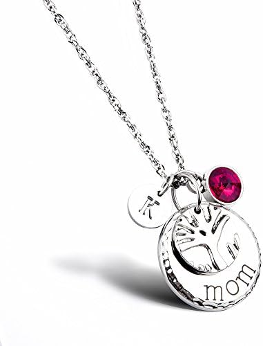 Mom Family Tree Necklace Personalized Mother Necklace with Birthstones Crystal Initial Charm Christmas Gift for Mom Wife Aunt Grandma Mother’s Day Gift