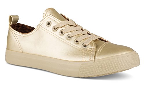 Twisted Women's KIX Faux Leather and Metallic Sneaker - KIXLO246GOLD, Size 9