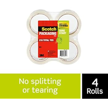 Scotch Sure Start Shipping Packaging Tape, 1.88 in. x 54.6 yds., Clear, 4 Rolls/Pack