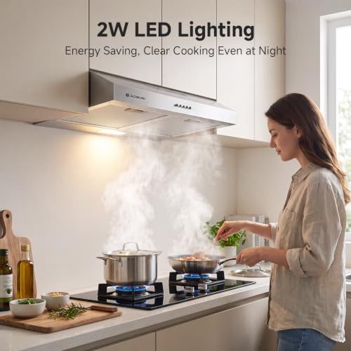 AAOBOSI A++ Cappa Aspirante 60 cm, 3 Livelli di Potenza, 230m³/h Cappa Cucina, Ricircolo e Scarico Aria con Filtro, Dotato di LED, Acciaio Inox Argento