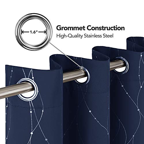 image for Deconovo Blackout Curtains Grommet Top Drapes Wave Line and Dots Foil 